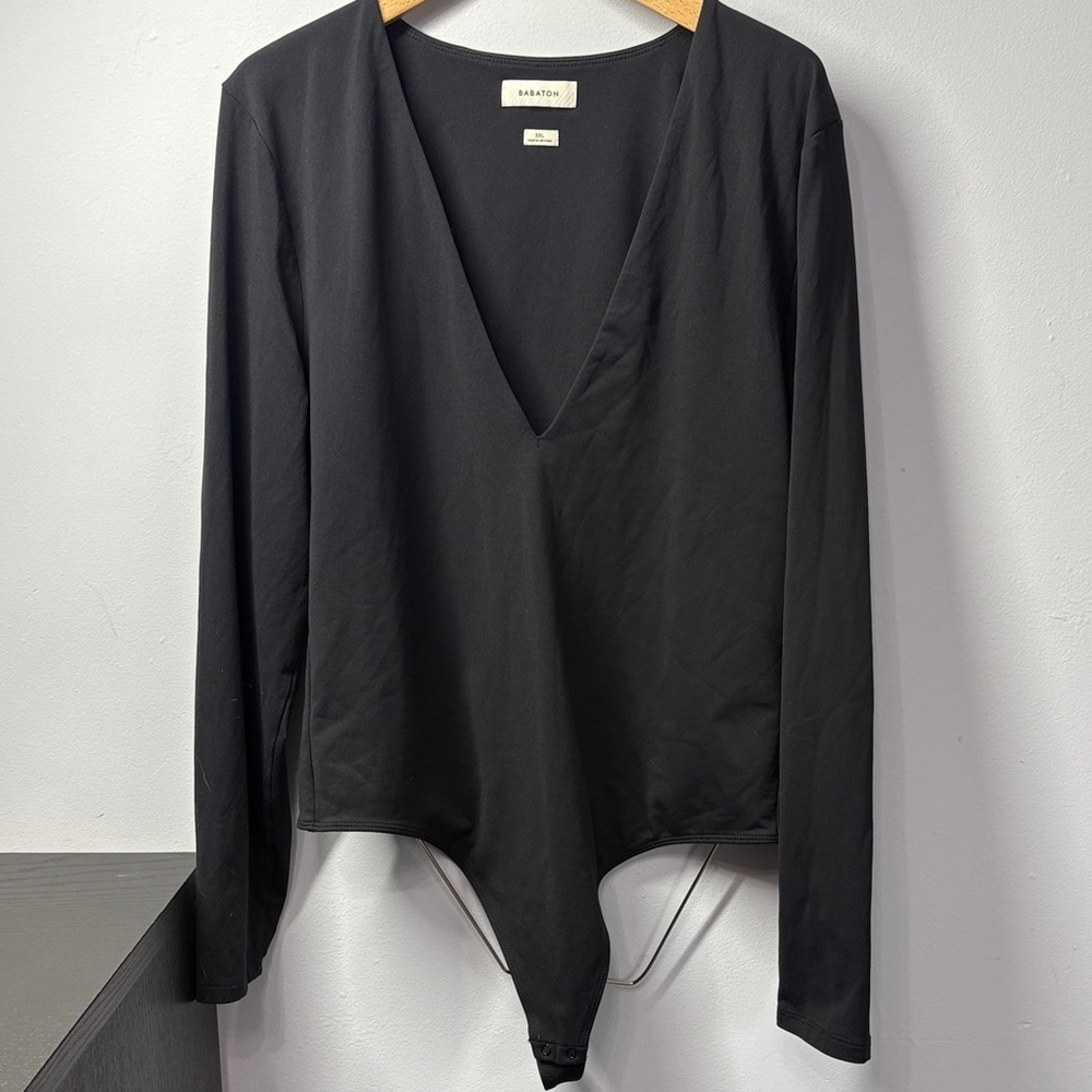 Babaton Black Deep V-Neck Long Sleeve Bodysuit